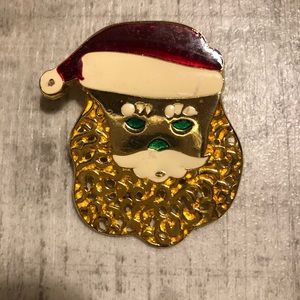 Santa Head Vintage Christmas Metal Fashion Pin Gold Plated Unbranded 1980s